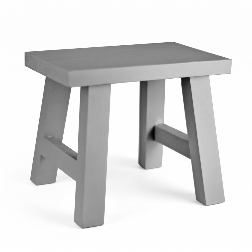 Grey Solid Pine Display Stool on white background
