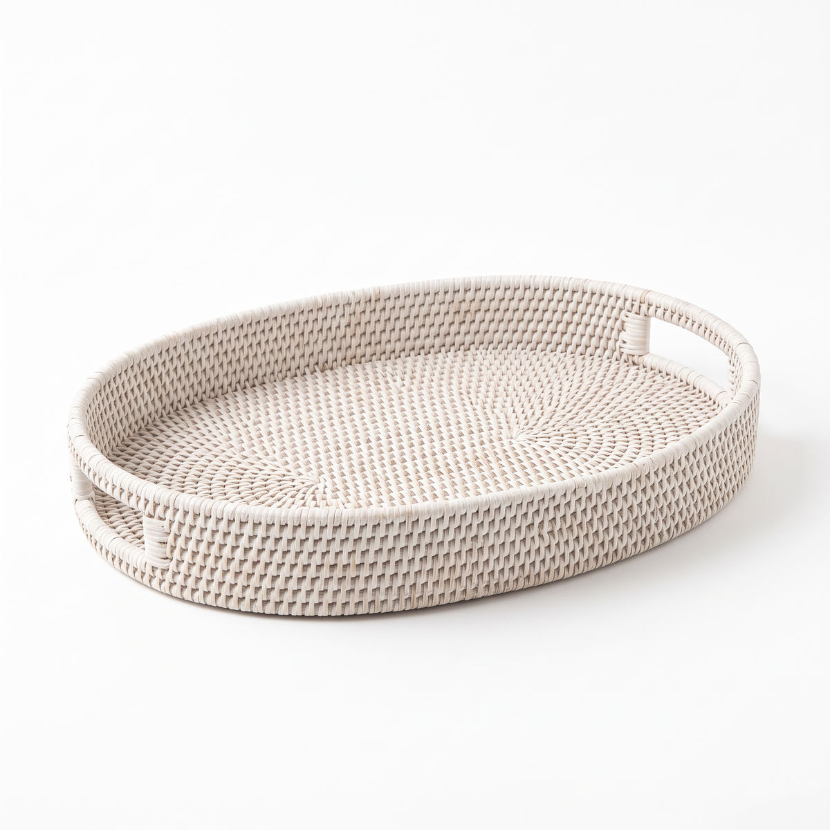 White Oval Rattan Tray on white background