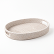 White Oval Rattan Tray on white background