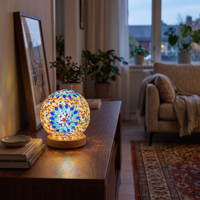 Stained Glass Mosaic Table Lamp shown in a home interior