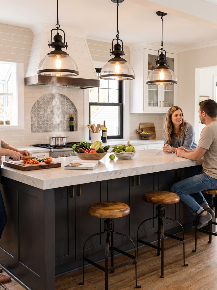 Clear Glass Bowl Pendant Light Made for Rows Over the Island
