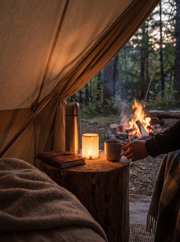 Wood Cube LED Table Lamp Take the Glow Anywhere