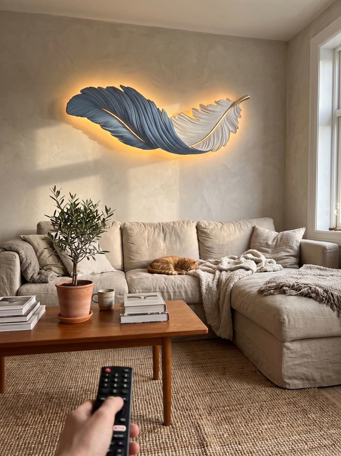 Feather LED Wall Art Lamp Sized for Any Wall