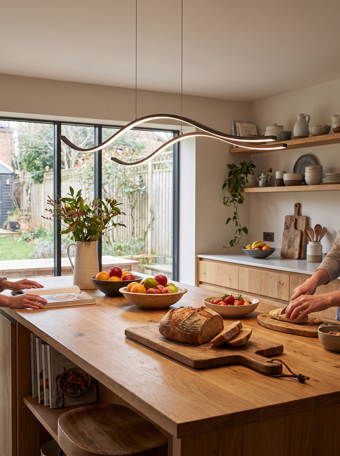 Wavy LED Linear Pendant Light Long Enough for the Island