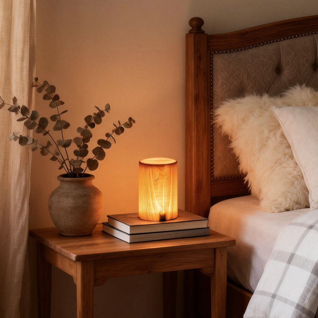 Wood Cube LED Table Lamp