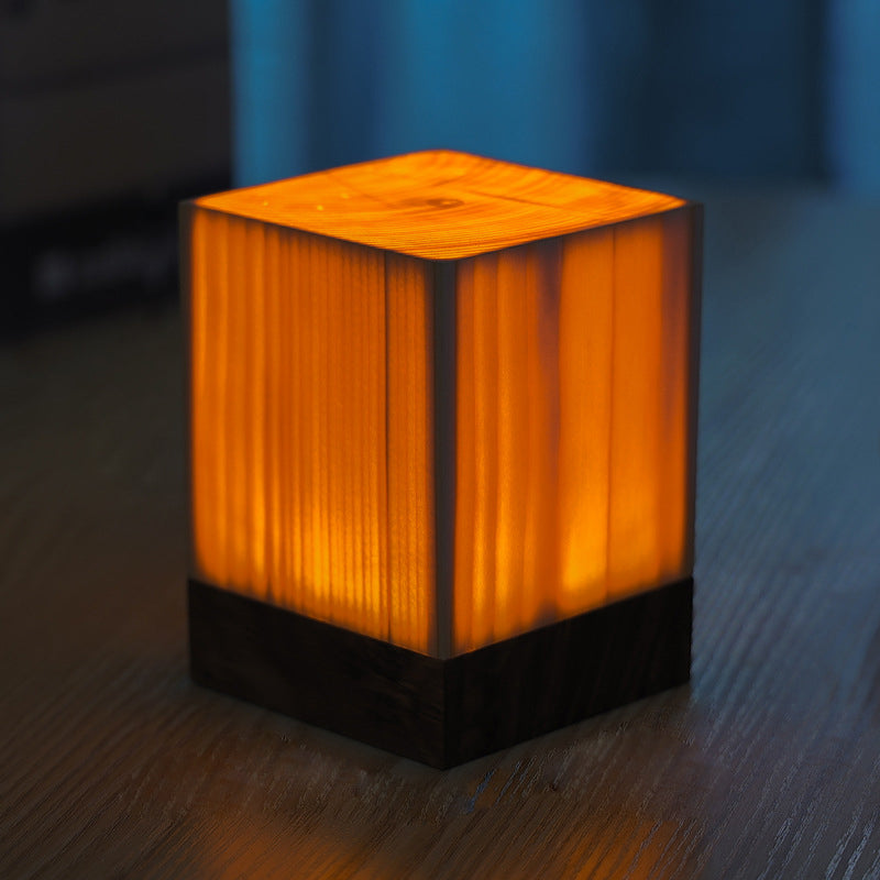 Wood Cube LED Table Lamp