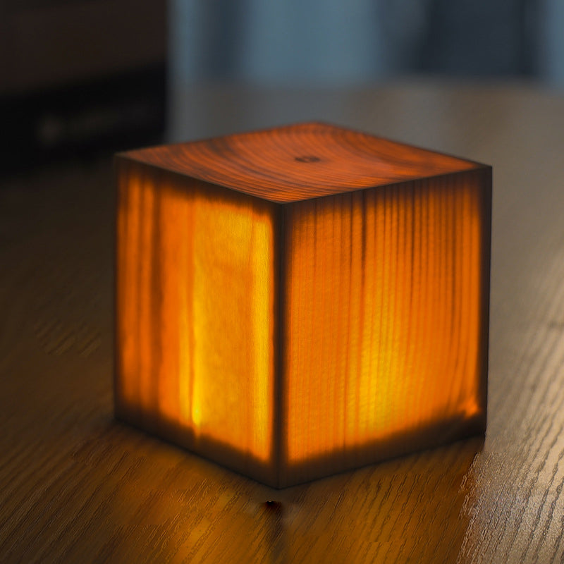 Wood Cube LED Table Lamp