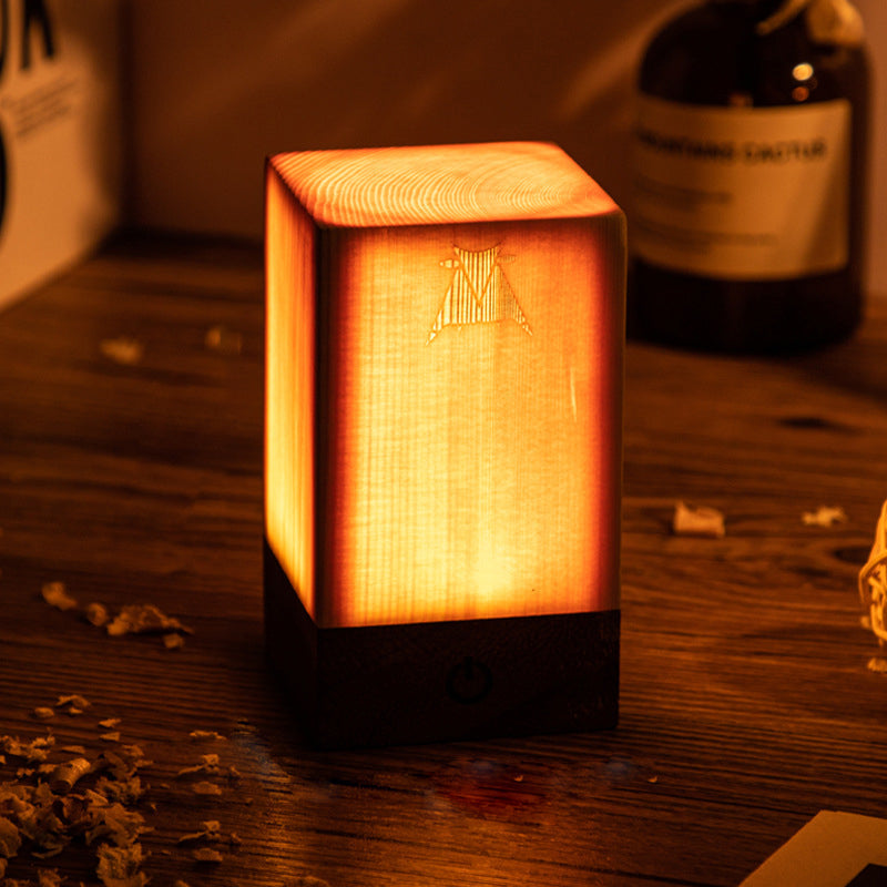 Wood Cube LED Table Lamp