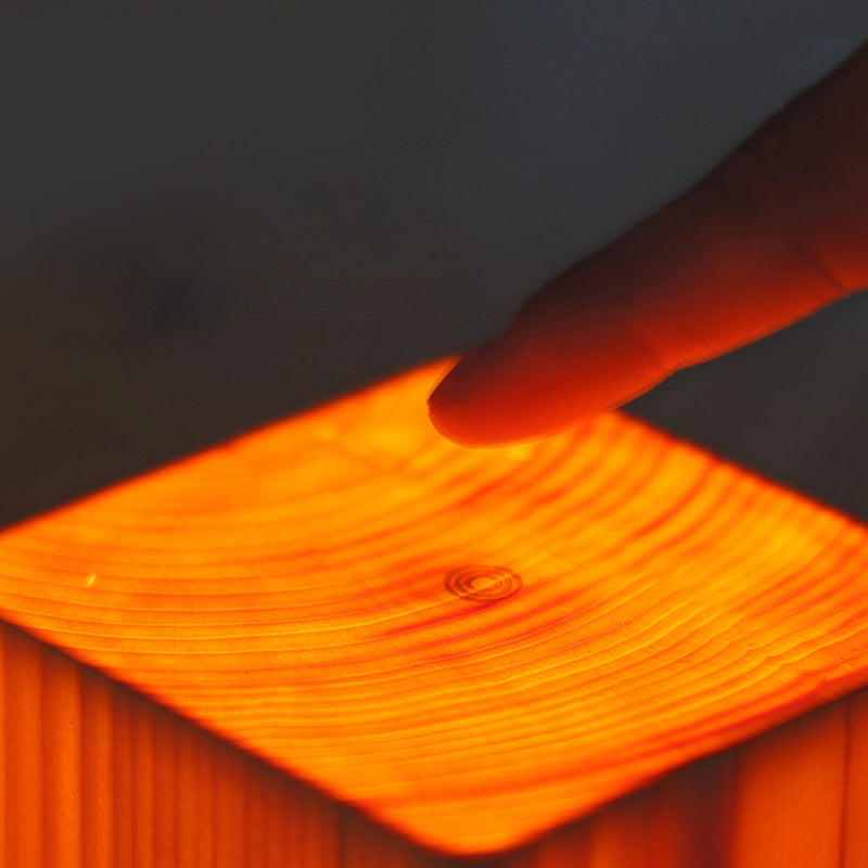 Wood Cube LED Table Lamp