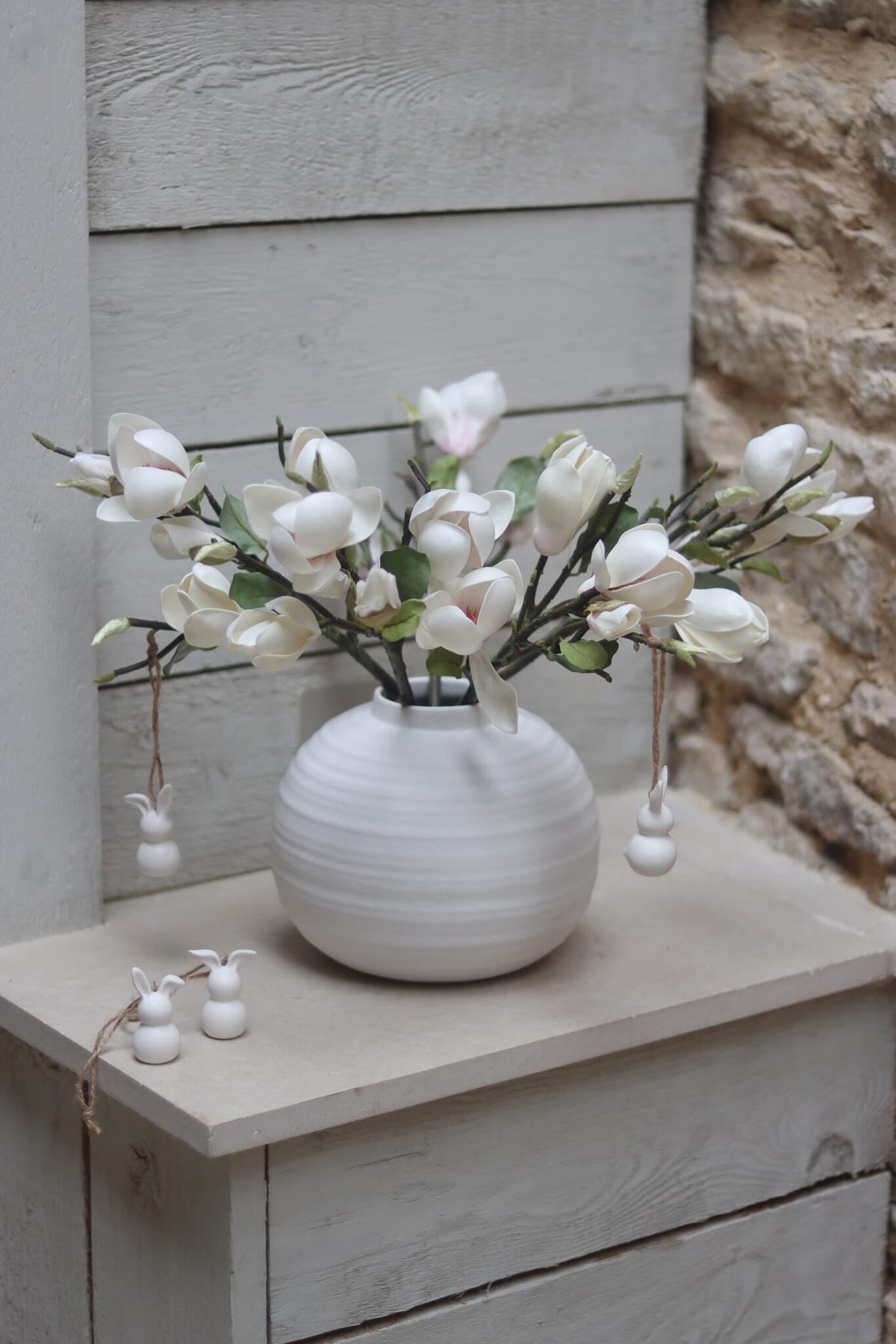 Textured Round White Ceramic Vase