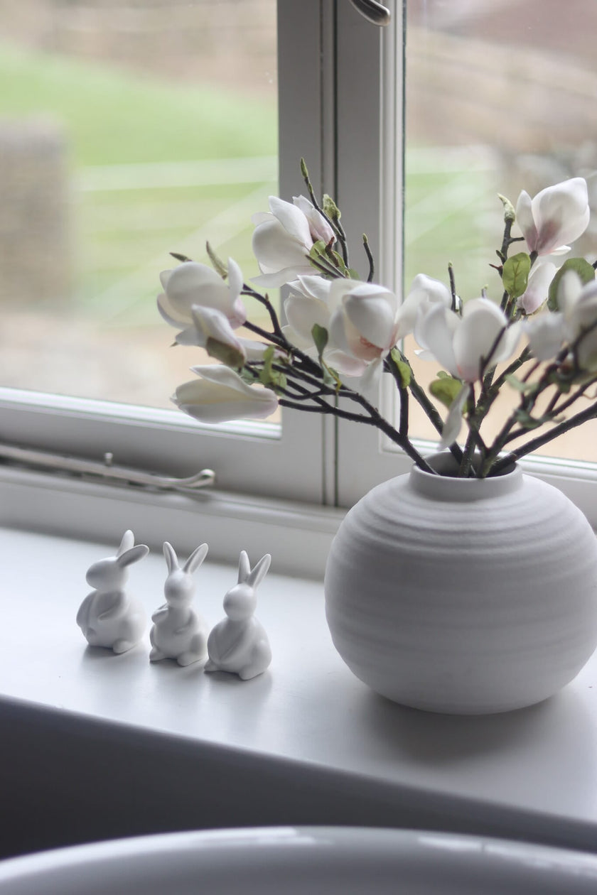 Textured Round White Ceramic Vase